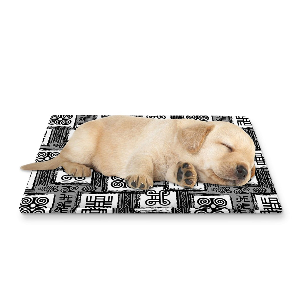 Grey African Adinkra Symbols Print Pet Cooling Mat Cover