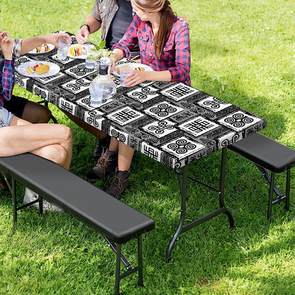 Grey African Adinkra Symbols Print Picnic Table Cover