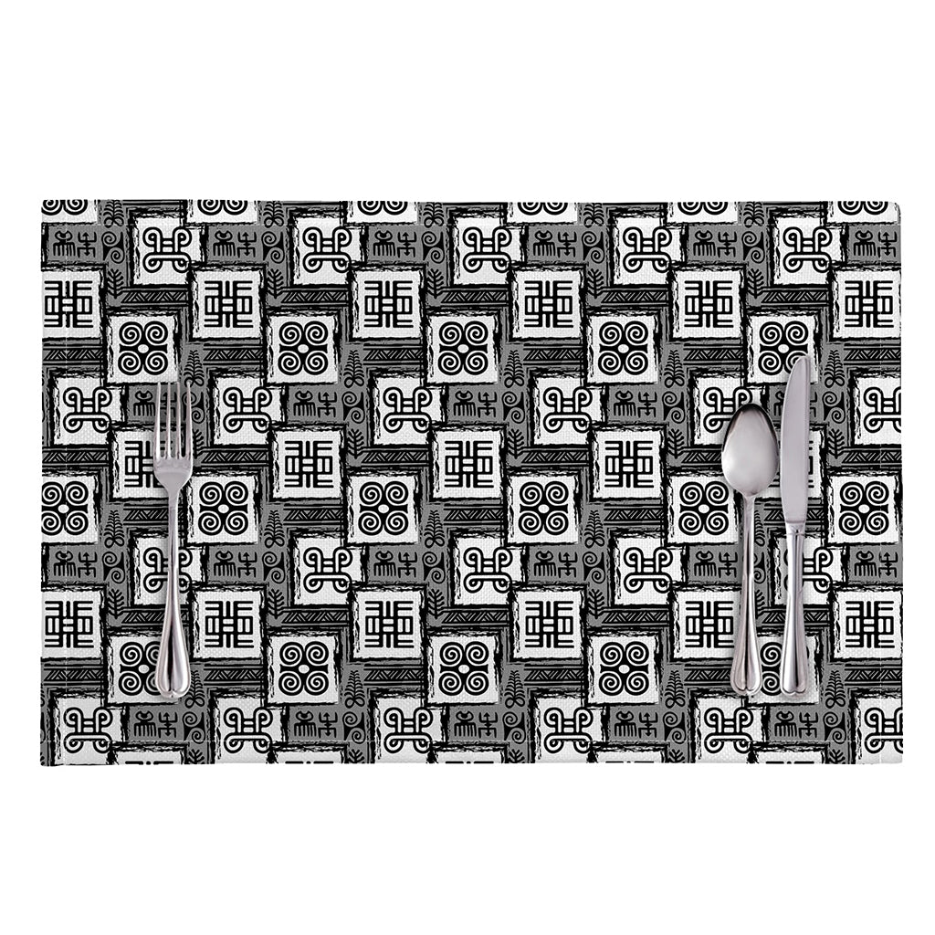 Grey African Adinkra Symbols Print Placemat