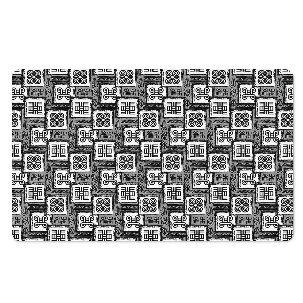 Grey African Adinkra Symbols Print Polyester Doormat