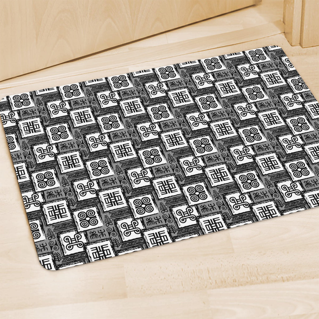 Grey African Adinkra Symbols Print Polyester Doormat