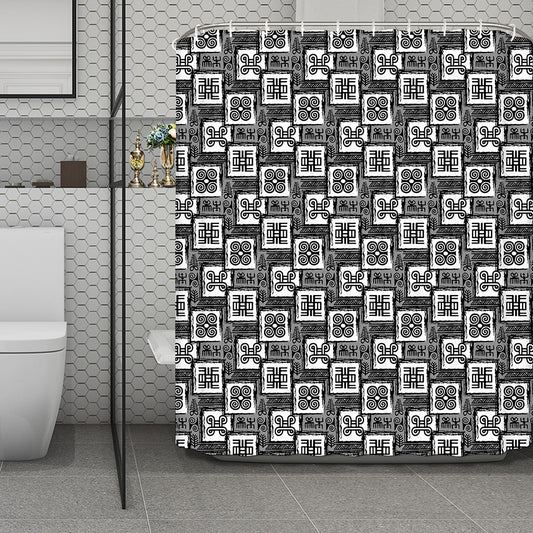 Grey African Adinkra Symbols Print Polyester Shower Curtain