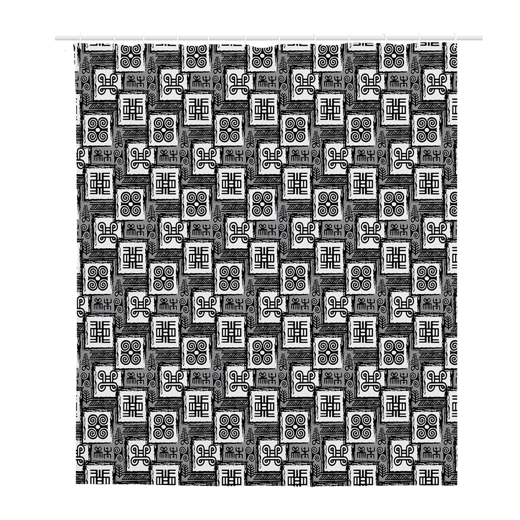 Grey African Adinkra Symbols Print Polyester Shower Curtain