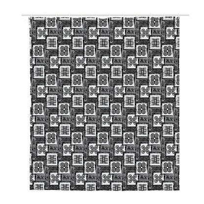 Grey African Adinkra Symbols Print Polyester Shower Curtain
