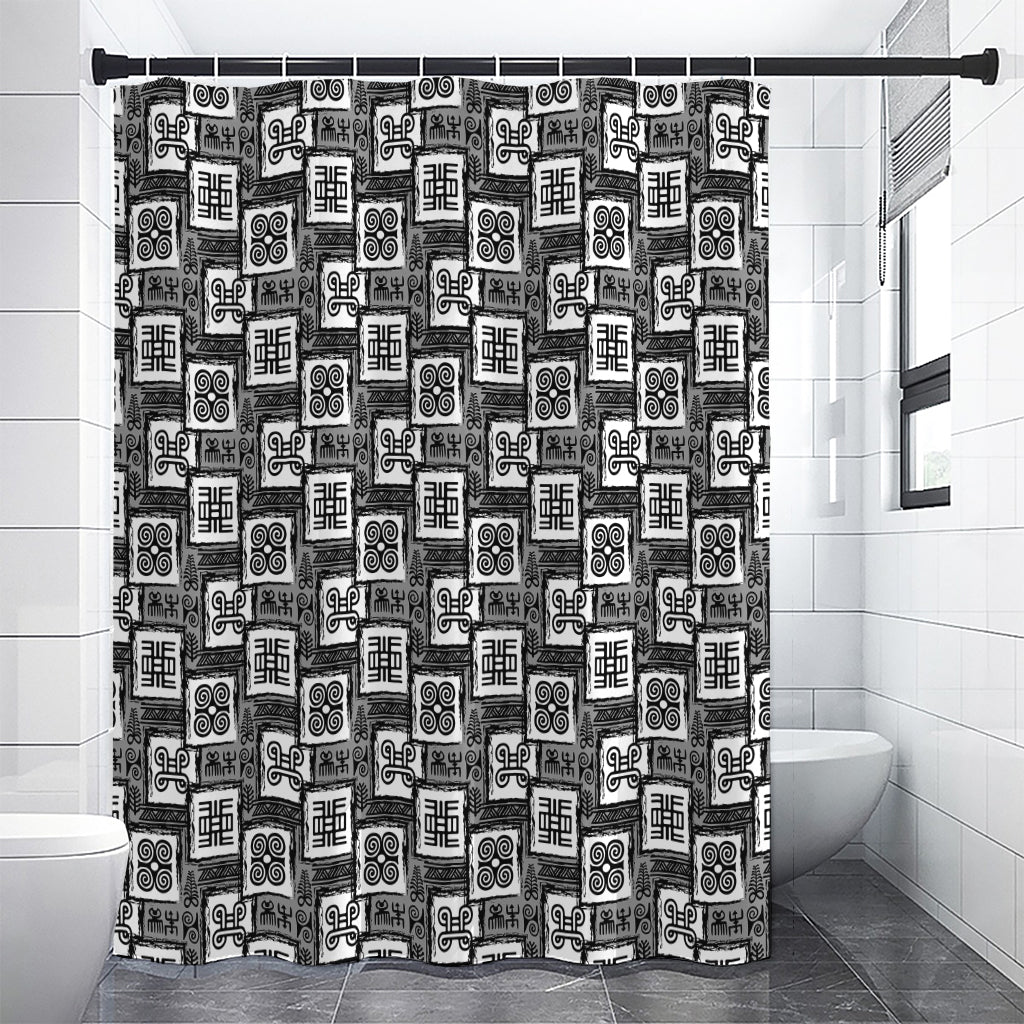 Grey African Adinkra Symbols Print Premium Shower Curtain