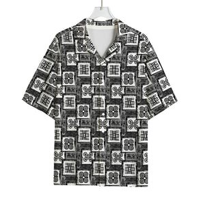 Grey African Adinkra Symbols Print Rayon Hawaiian Shirt