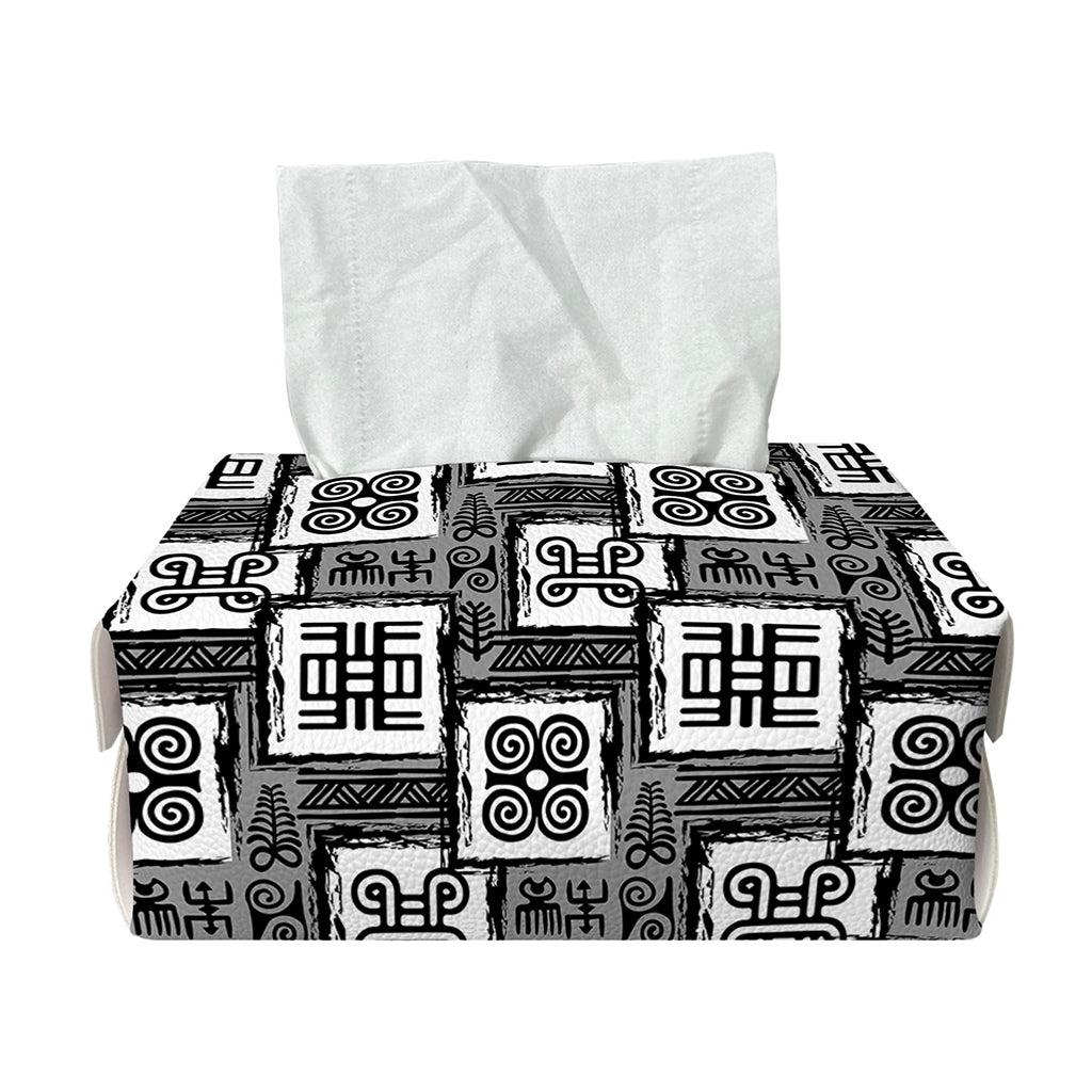 Grey African Adinkra Symbols Print Rectangle Tissue Box Cover