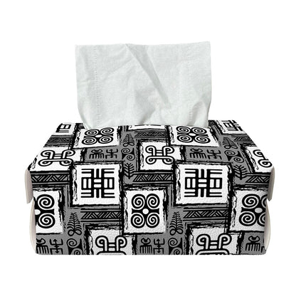 Grey African Adinkra Symbols Print Rectangle Tissue Box Cover