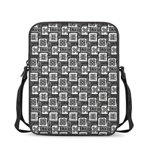 Grey African Adinkra Symbols Print Rectangular Crossbody Bag