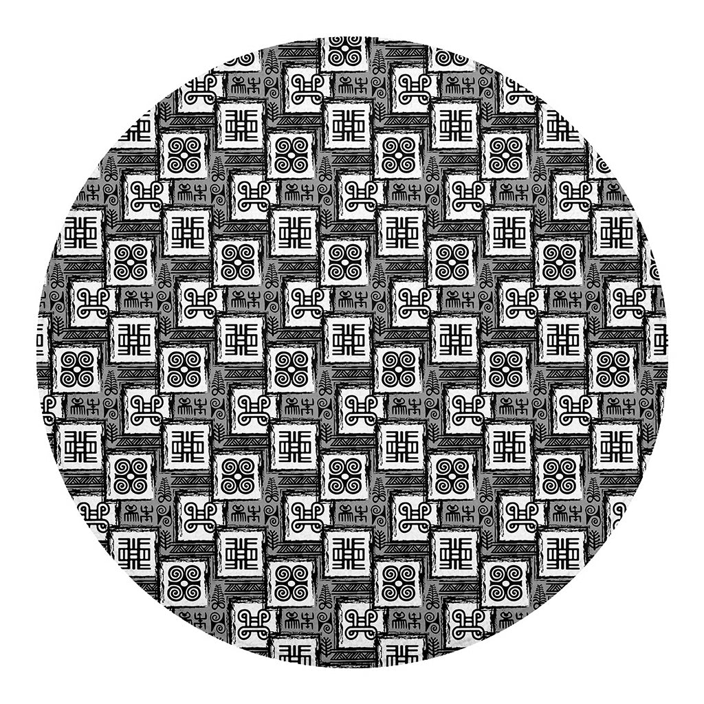 Grey African Adinkra Symbols Print Round Blanket