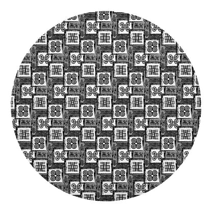 Grey African Adinkra Symbols Print Round Blanket
