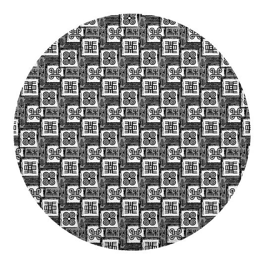 Grey African Adinkra Symbols Print Round Blanket