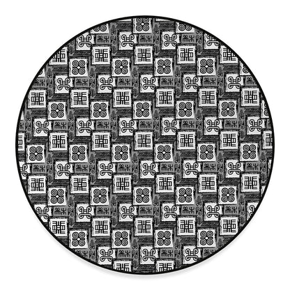 Grey African Adinkra Symbols Print Round Floor Mat