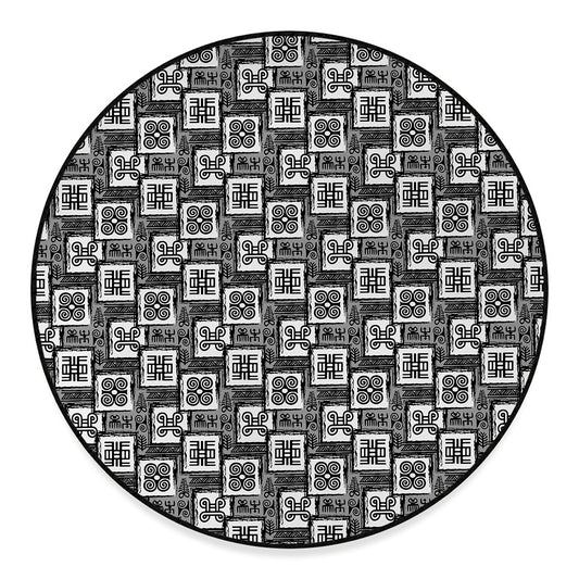 Grey African Adinkra Symbols Print Round Floor Mat