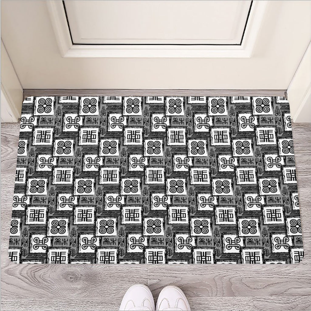 Grey African Adinkra Symbols Print Rubber Doormat