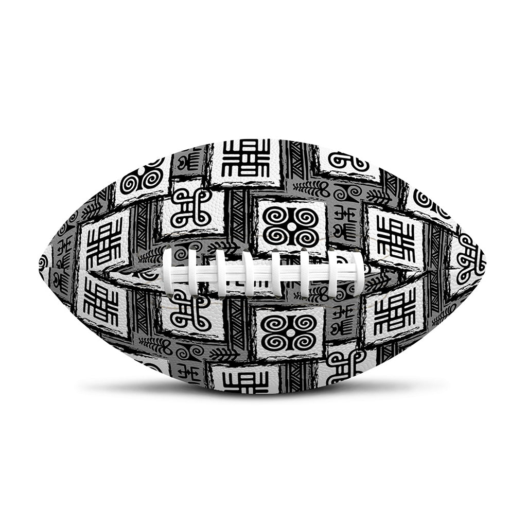 Grey African Adinkra Symbols Print Rugby Ball
