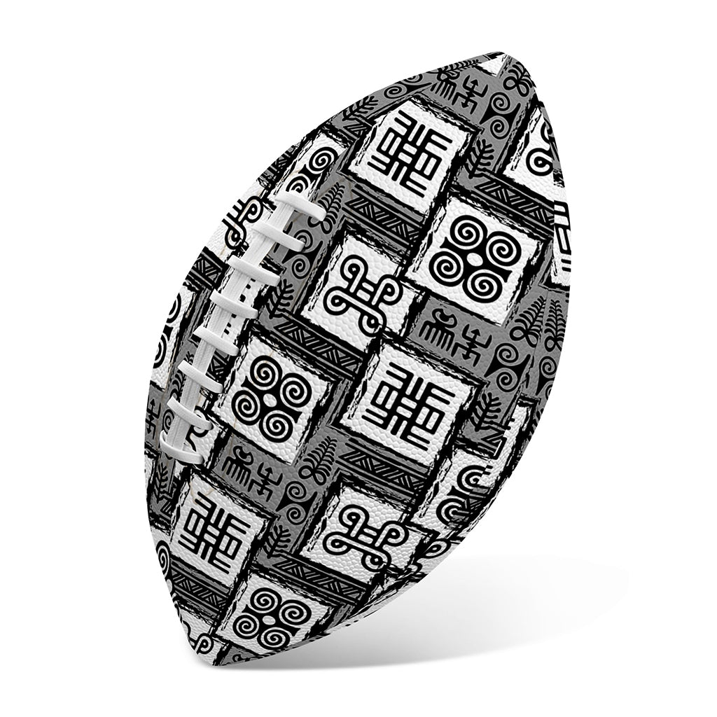 Grey African Adinkra Symbols Print Rugby Ball