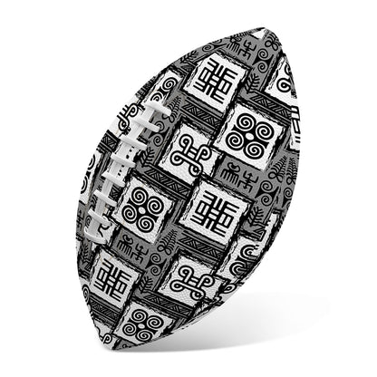 Grey African Adinkra Symbols Print Rugby Ball