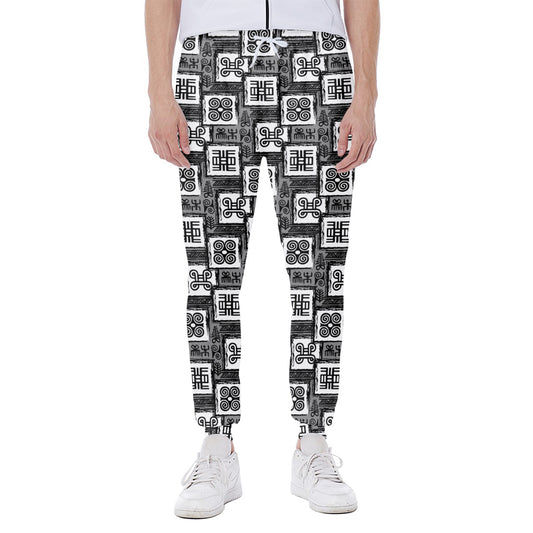 Grey African Adinkra Symbols Print Scuba Joggers