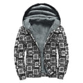 Grey African Adinkra Symbols Print Sherpa Lined Zip Up Hoodie