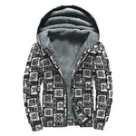 Grey African Adinkra Symbols Print Sherpa Lined Zip Up Hoodie