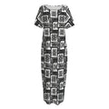 Grey African Adinkra Symbols Print Short Sleeve Long Nightdress