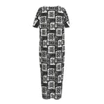 Grey African Adinkra Symbols Print Short Sleeve Long Nightdress