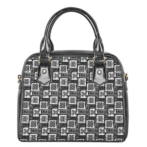 Grey African Adinkra Symbols Print Shoulder Handbag