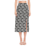 Grey African Adinkra Symbols Print Side Slit Midi Skirt