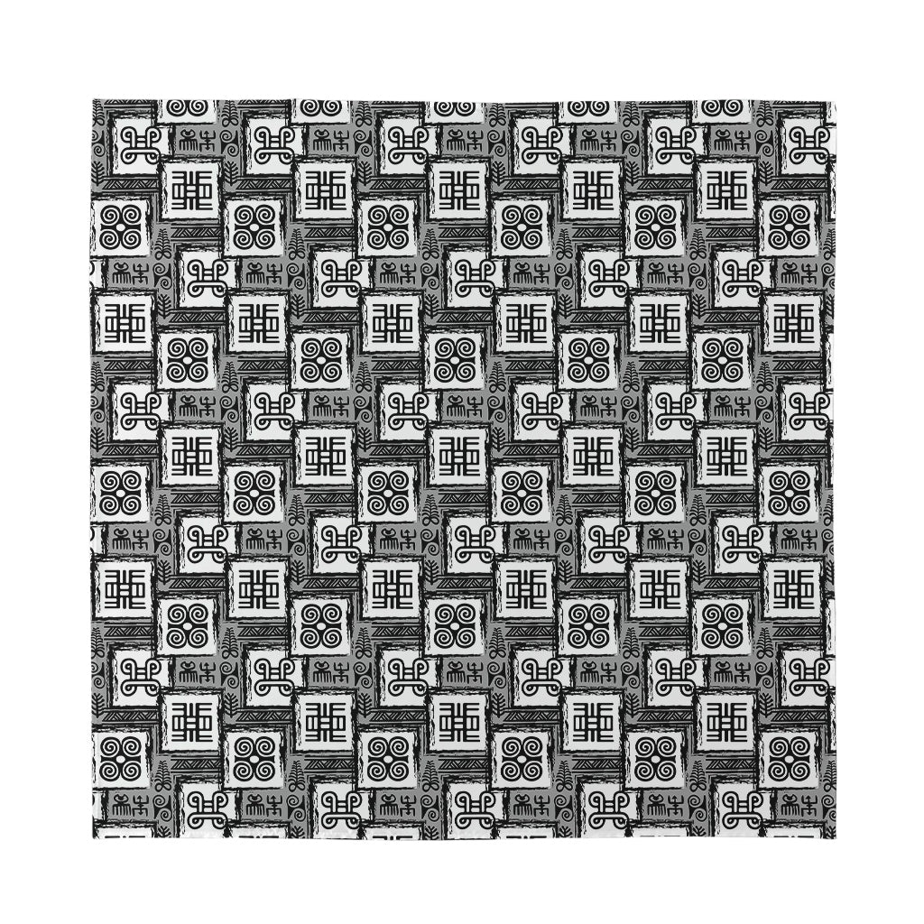 Grey African Adinkra Symbols Print Silk Bandana