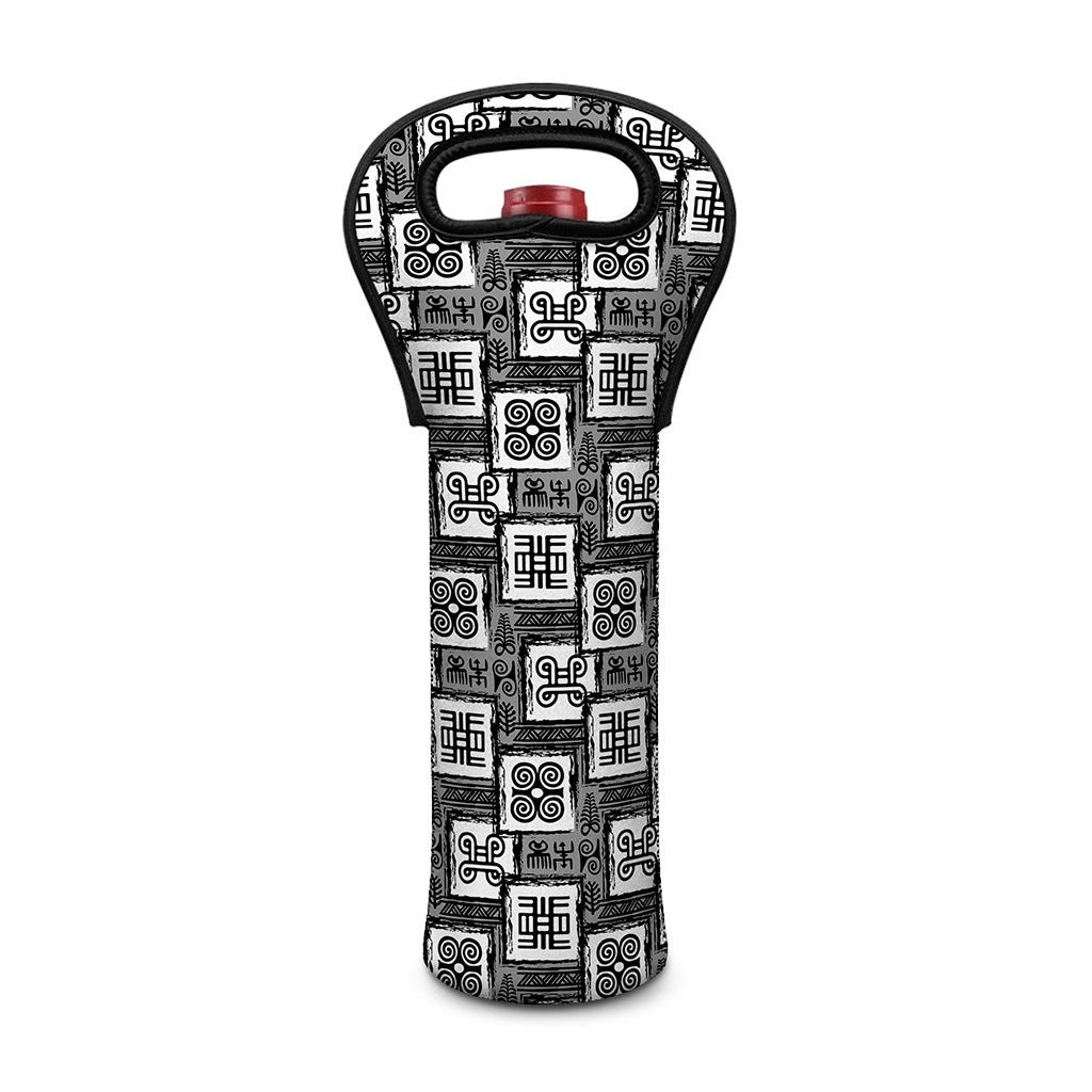 Grey African Adinkra Symbols Print Single Neoprene Wine Tote
