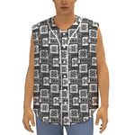 Grey African Adinkra Symbols Print Sleeveless Baseball Jersey