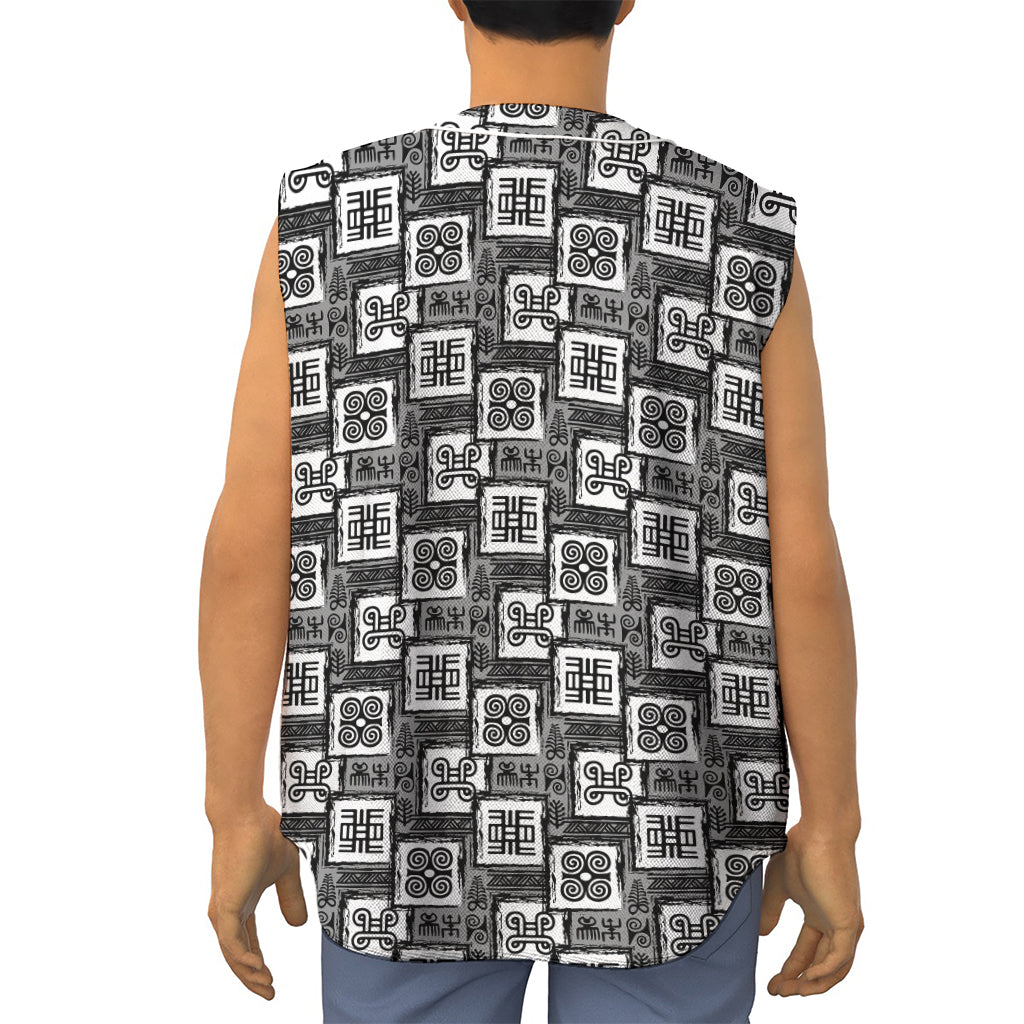 Grey African Adinkra Symbols Print Sleeveless Baseball Jersey