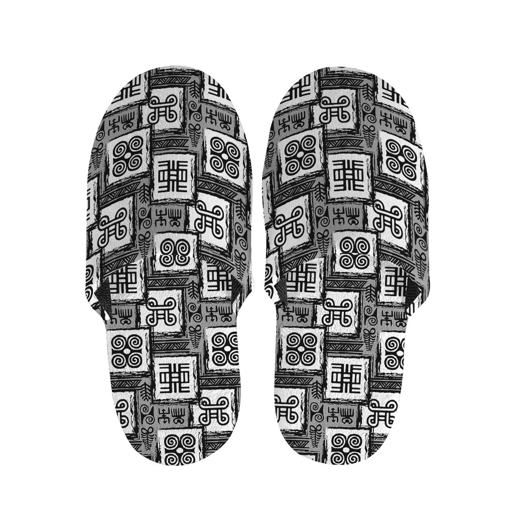 Grey African Adinkra Symbols Print Slippers