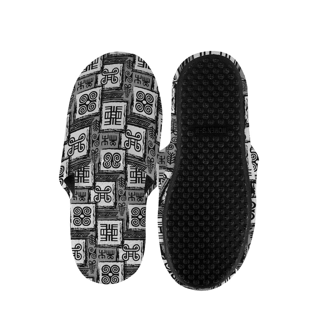 Grey African Adinkra Symbols Print Slippers