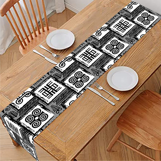 Grey African Adinkra Symbols Print Table Runner
