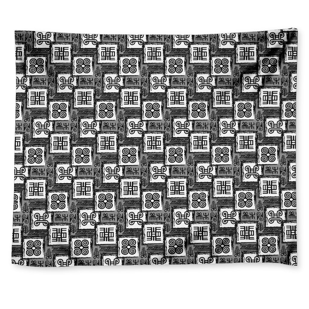 Grey African Adinkra Symbols Print Tapestry