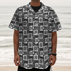 Grey African Adinkra Symbols Print Textured Short Sleeve Shirt