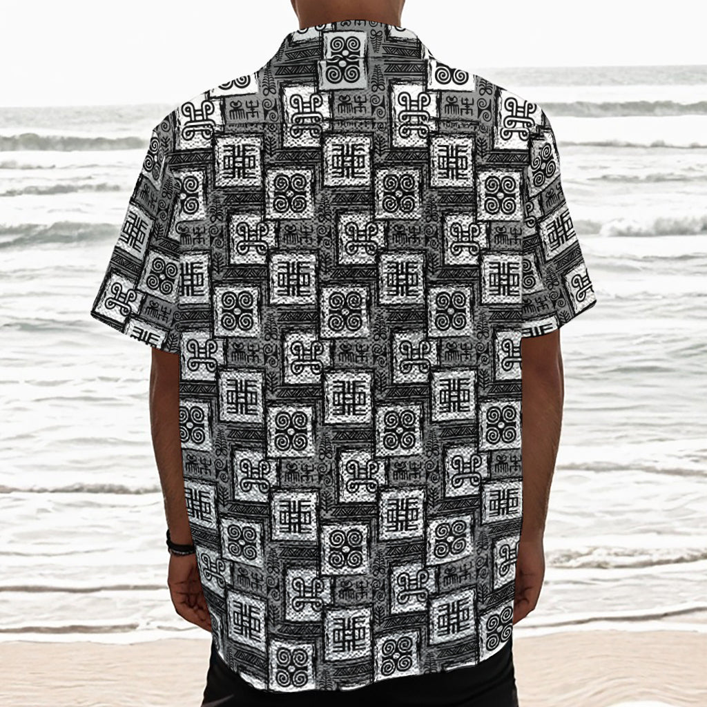 Grey African Adinkra Symbols Print Textured Short Sleeve Shirt