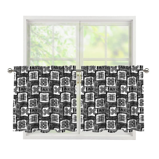 Grey African Adinkra Symbols Print Tier Curtains