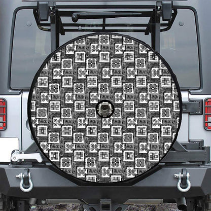 Grey African Adinkra Symbols Print Tire Cover With Camera Hole