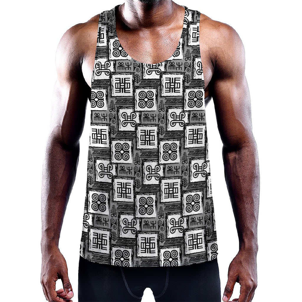 Grey African Adinkra Symbols Print Training Tank Top