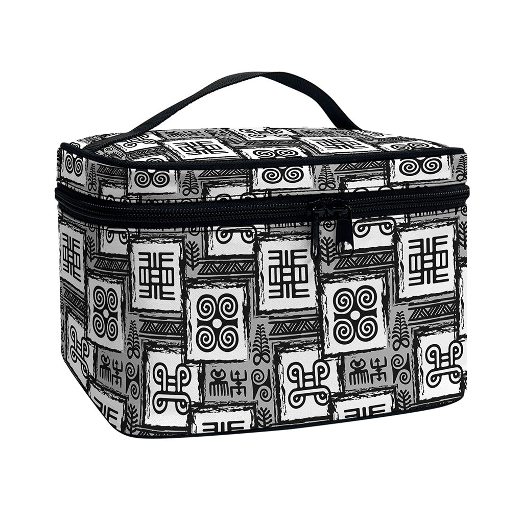 Grey African Adinkra Symbols Print Travel Makeup Bag