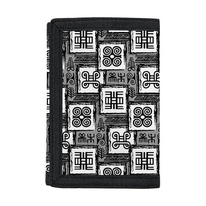 Grey African Adinkra Symbols Print Trifold Wallet