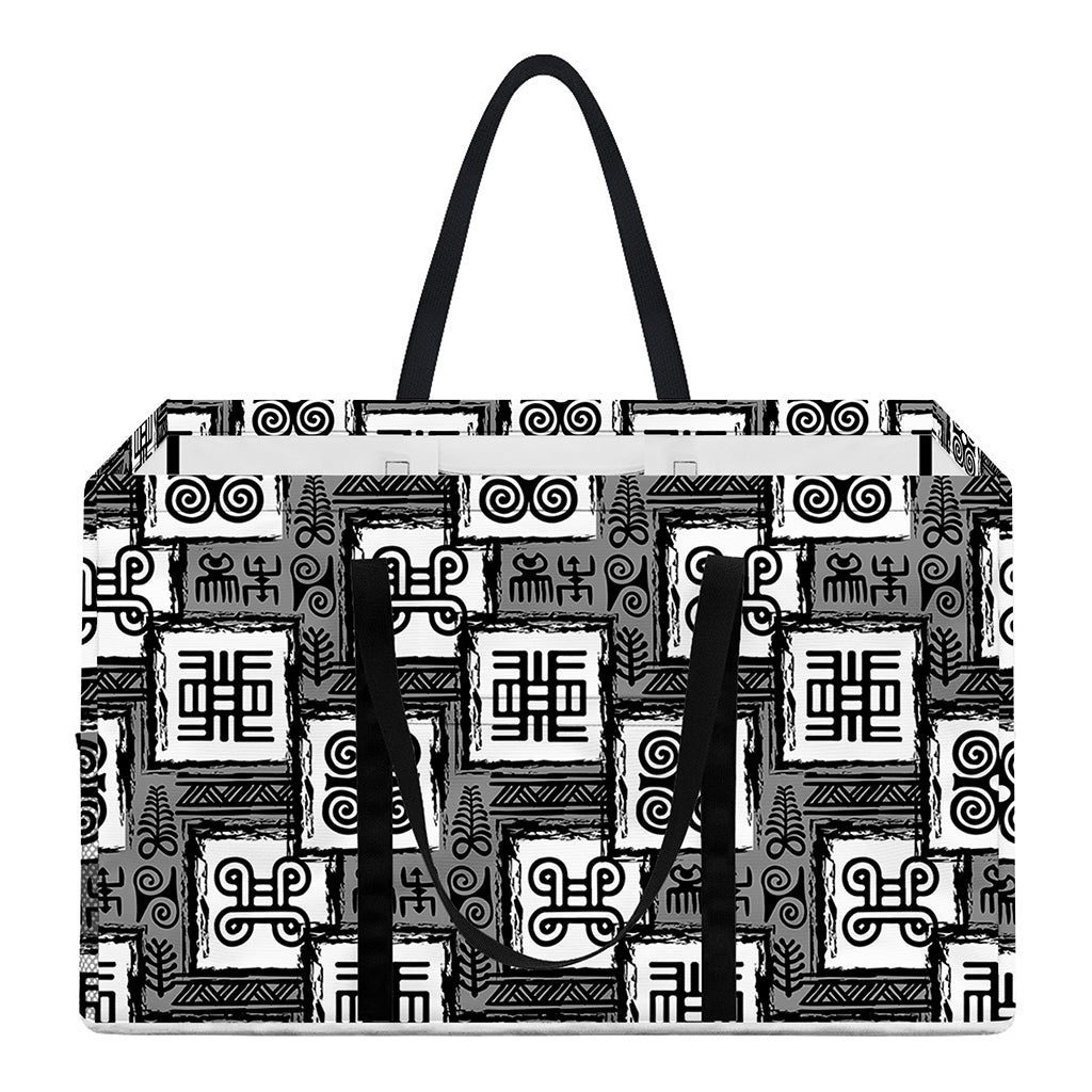 Grey African Adinkra Symbols Print Utility Tote Bag