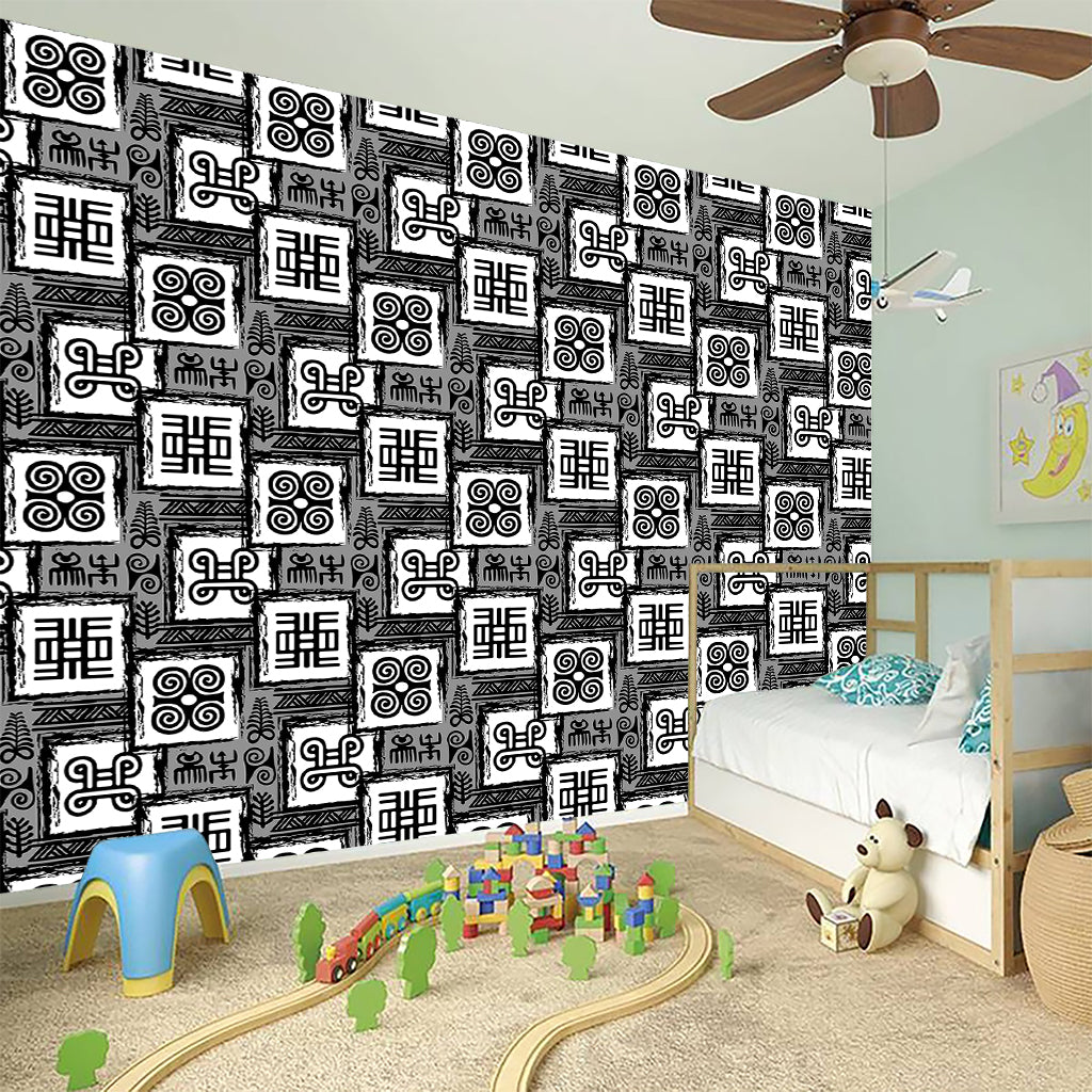 Grey African Adinkra Symbols Print Wall Sticker