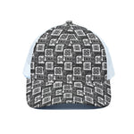 Grey African Adinkra Symbols Print White Mesh Trucker Cap