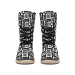 Grey African Adinkra Symbols Print Winter Boots