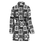 Grey African Adinkra Symbols Print Women's Bathrobe