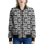 Grey African Adinkra Symbols Print Women's Bomber Jacket